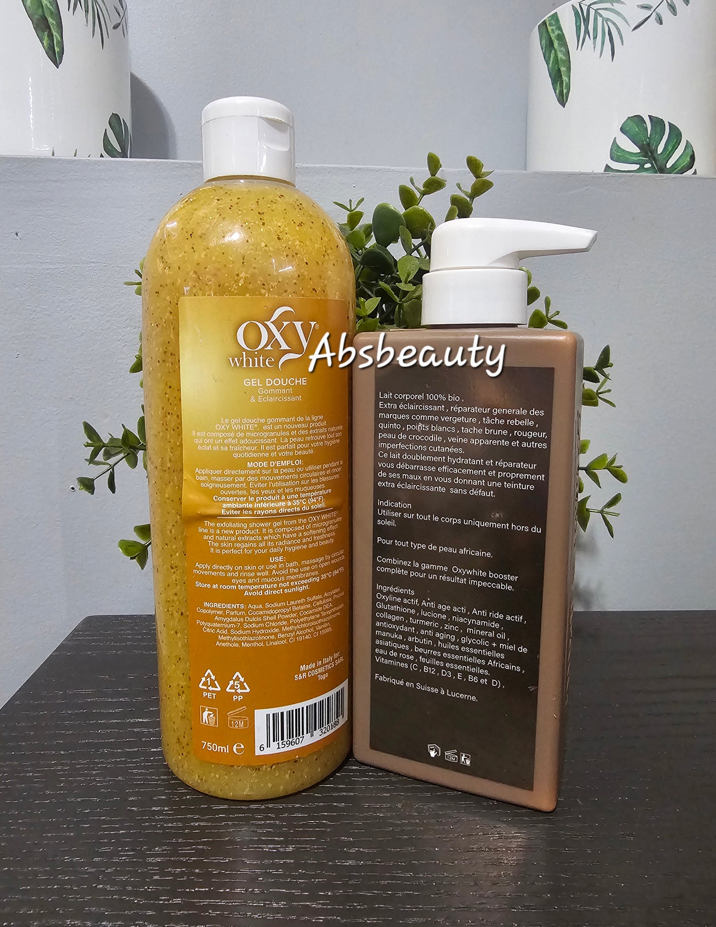 2pcs Abebi White Oxy White Lightening Shower Gel 750ml & Booster Lotion 500ml...