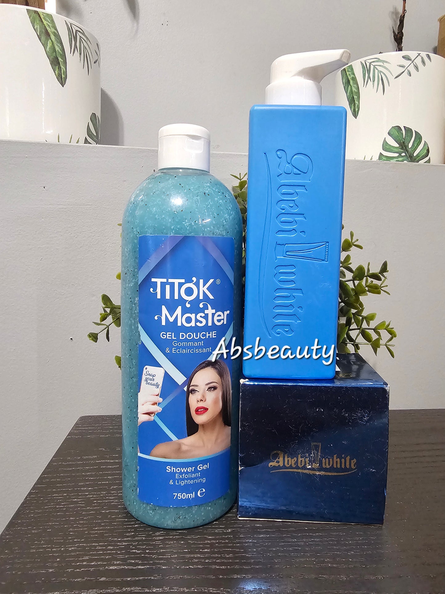 3pcs ABEBI WHITE Tiktok Master Set, Shower Gel 750ml, Lotion 500ml & Face Cream👌