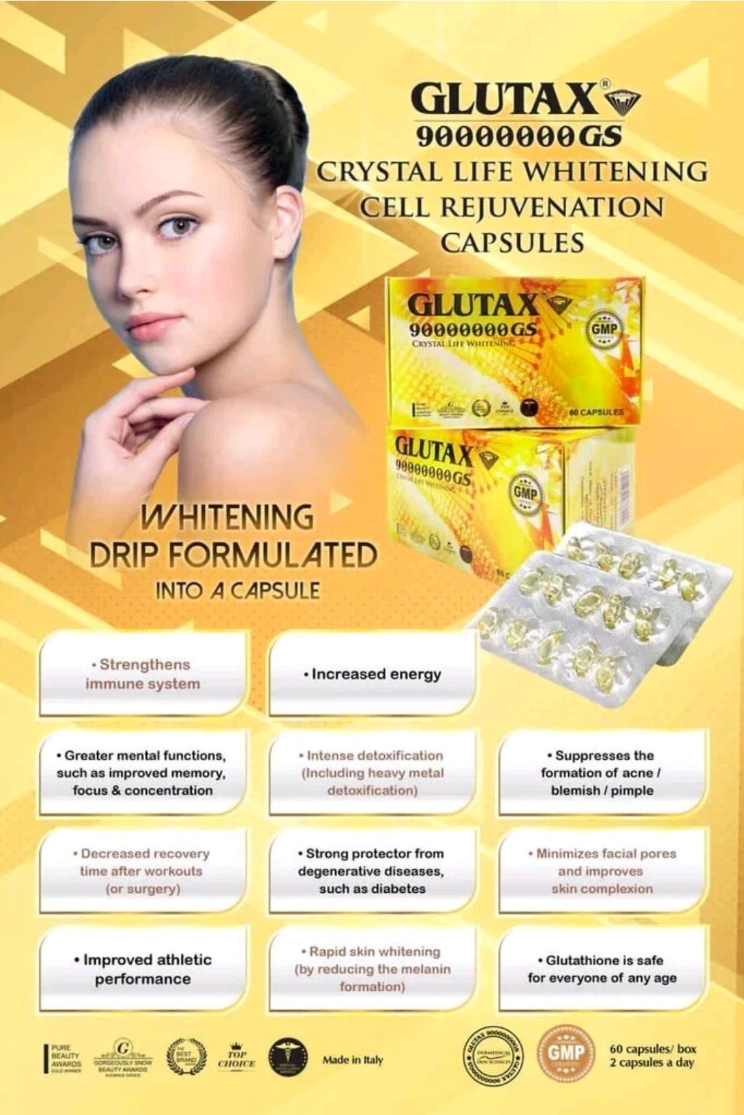 Anti-Aging Whitening Booster Crystal Life Supplement 60 Capsules Original&Authentic ✅️💯👍, 1pc