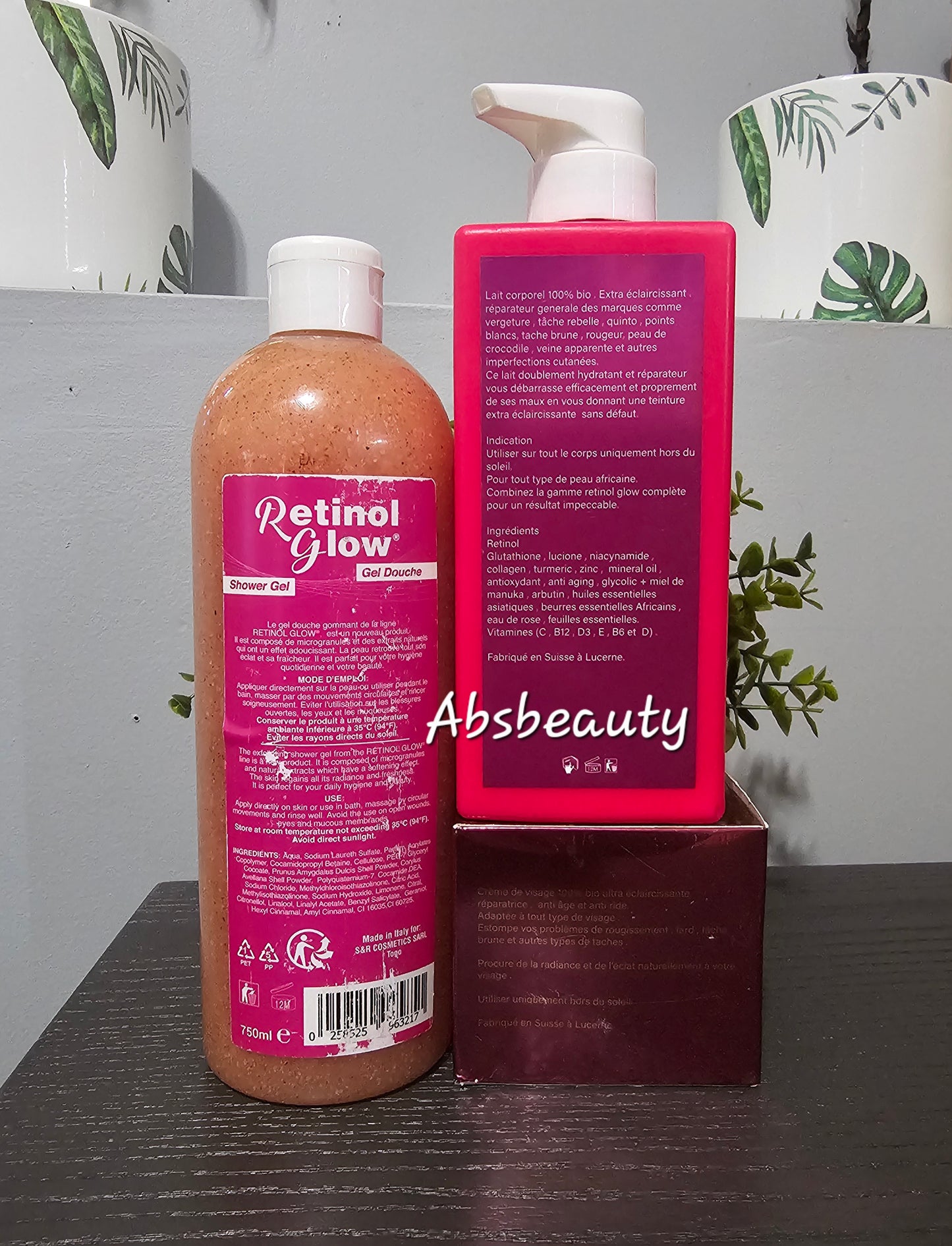 3pcs Abebi White Retinol Glow Set,Shower Gel 750ml,Lotion 500ml, & Face Cream Cream 💯👍