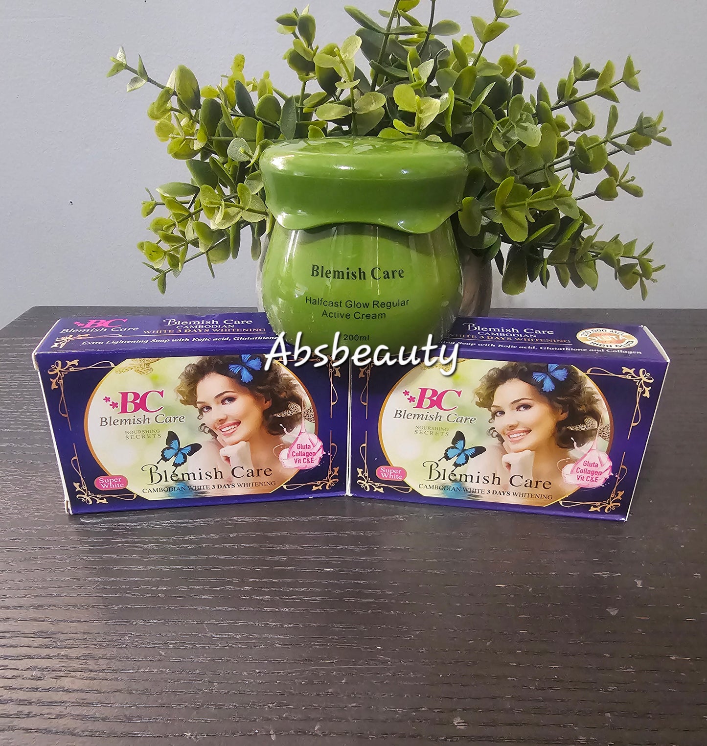 3pcs Whitening Body Set Blemish Care Half-C Glow Regular Active Body Cream 1pc & Cambodian White 3days Whitening 2pcs( Night routine)💯👌