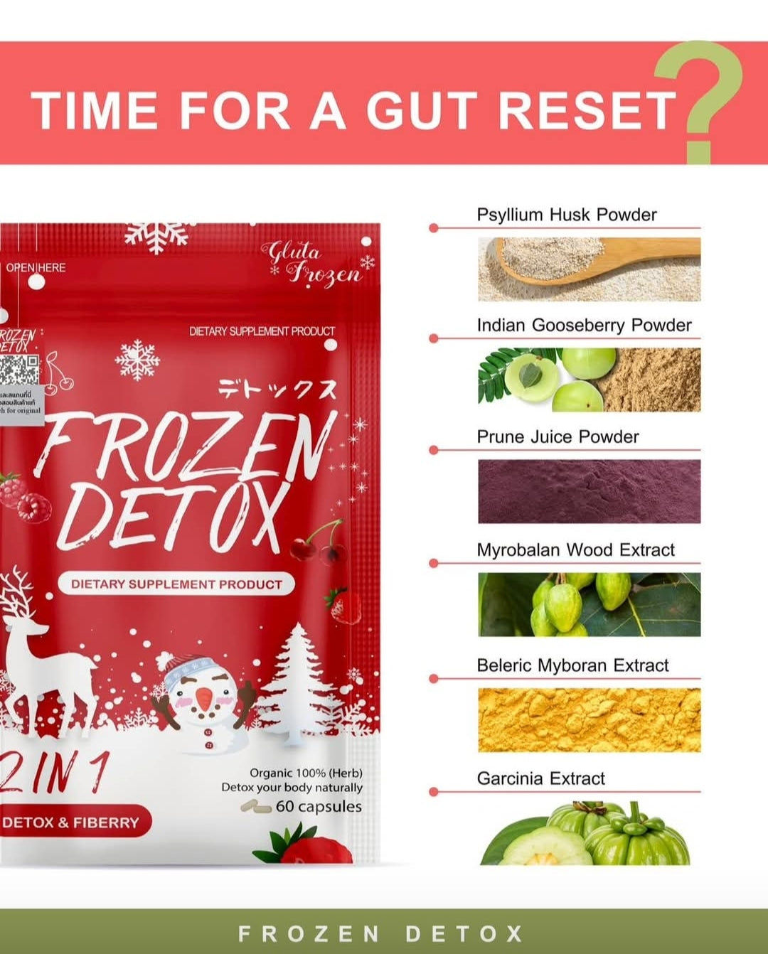 Frozen Detox Natural Diet Fat Burn 2in1 60 Capsules Slim Cleanse Fiber,Authentic✅️