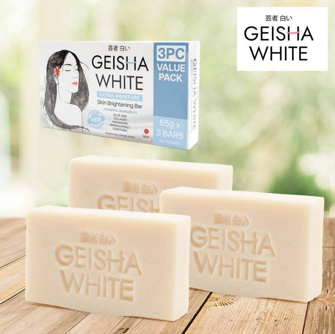 Geisha White SCAR & BLEMISH|EXFOLIATE& EXTRA MOISTURE Skin Brightening Bar Soap With Powerful Ingredients 65gx3Bars, 1box