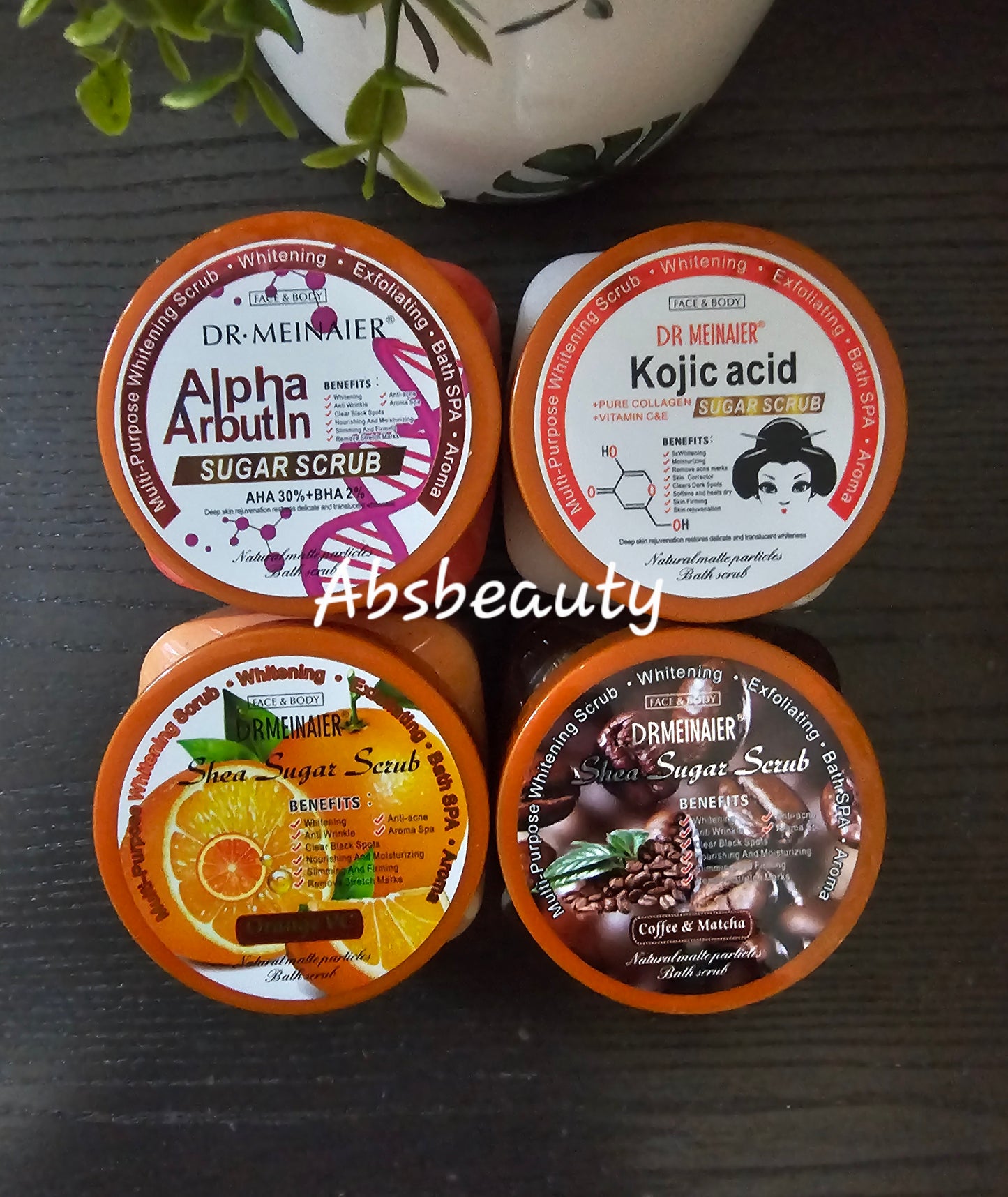 Dr Meinaier Face & Body Skin Whitening,Lightening Sugar Scrub Alpha Arbutin|Orange VitC|Coffee & Matcha| Kojic Acid.650g 👌💯