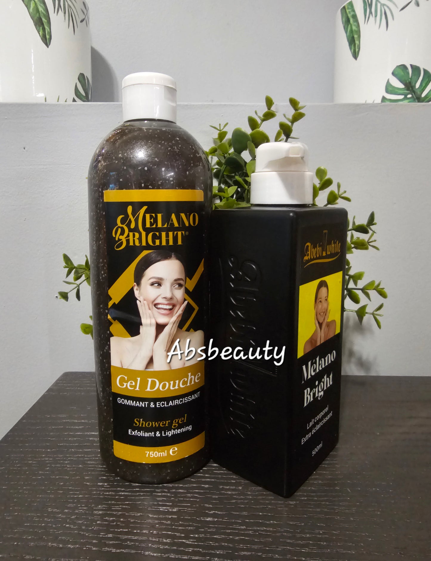 2pcs Abebi White Melano Bright Lightening Shower Gel 750ml & Body Lotion...