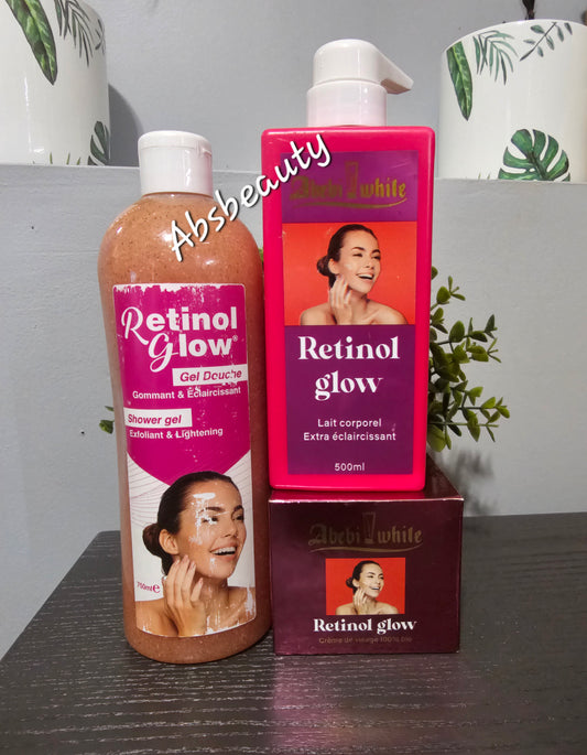 3pcs Abebi White Retinol Glow Set,Shower Gel 750ml,Lotion 500ml, & Face Cream Cream 💯👍