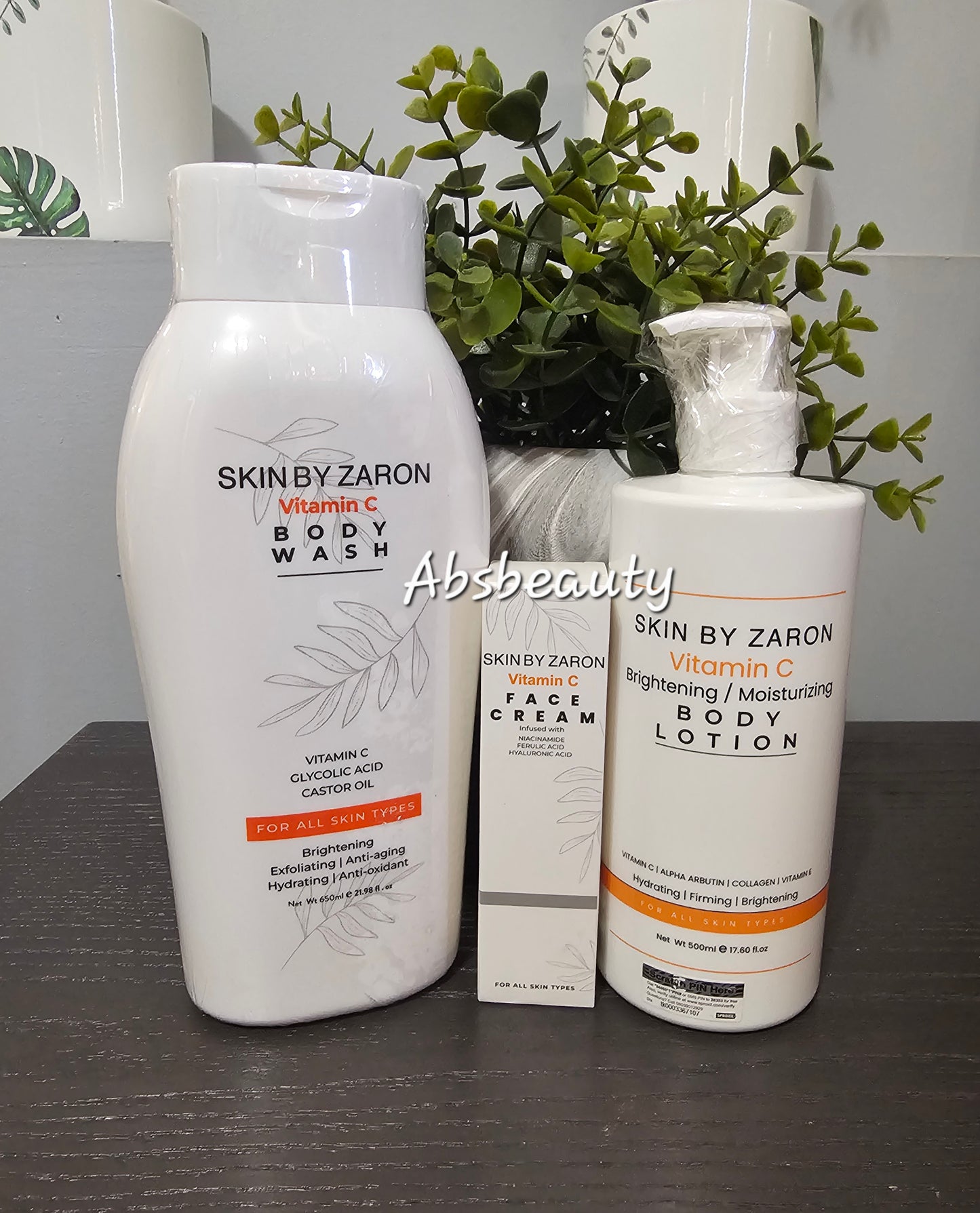 Skin by Zaron Vitamin C Body Wash 650ml + Face  Cream 50g  + Body Lotion 500ml. (3Pcs)💯👍