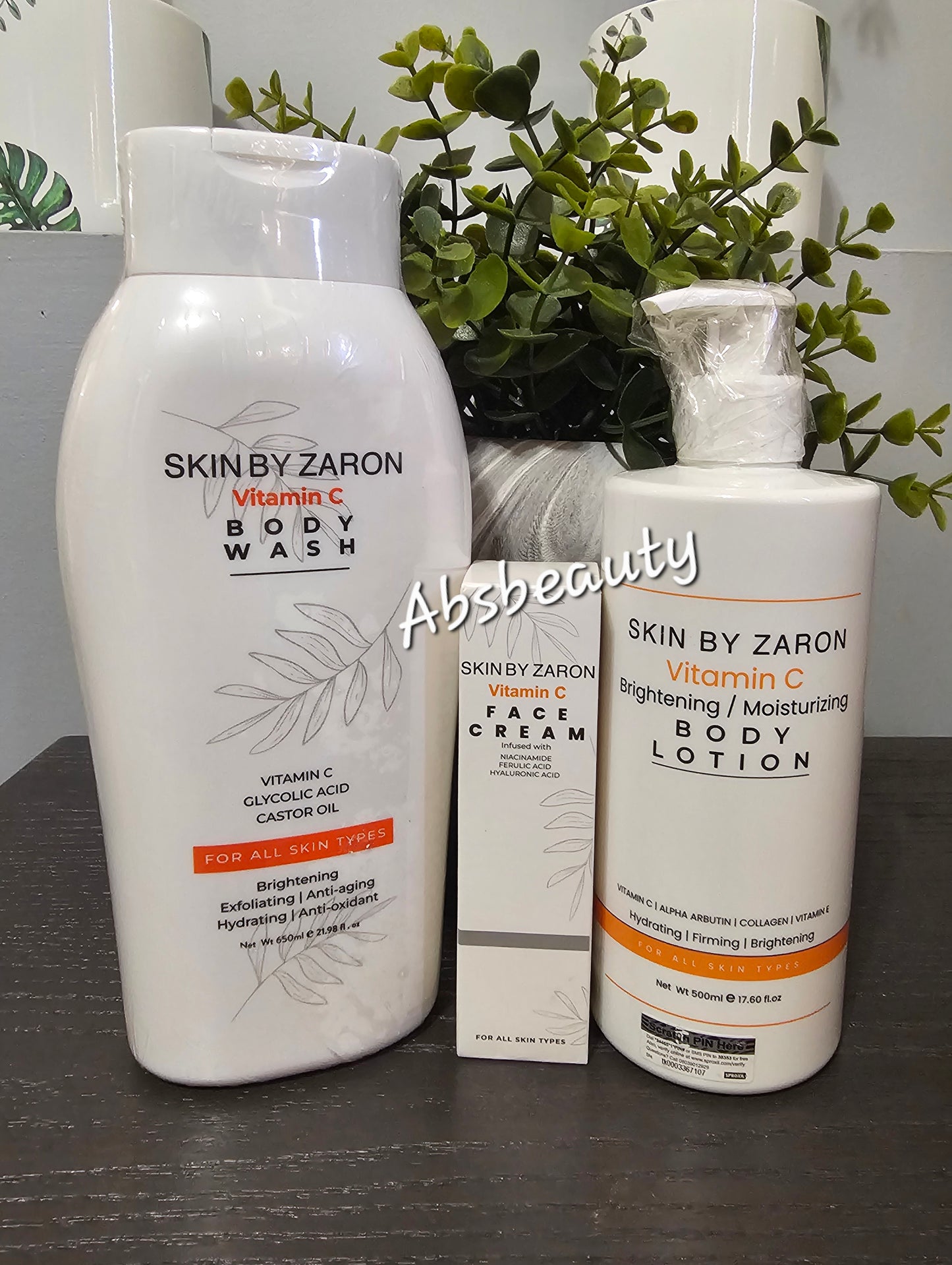 Skin by Zaron Vitamin C Body Wash 650ml + Face  Cream 50g  + Body Lotion 500ml. (3Pcs)💯👍