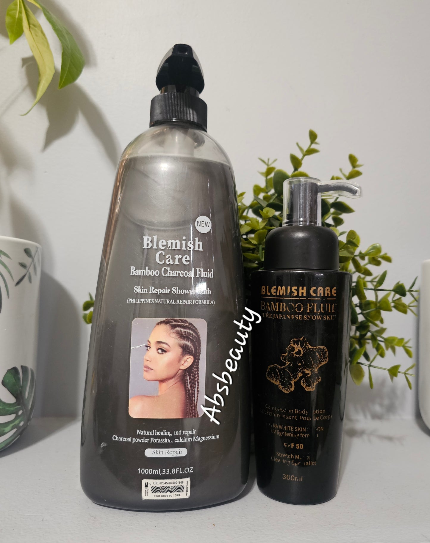 Blemish Care Bamboo Charcoal Fluid Skin Repair Shower Bath 1000ml & Bamboo Fluid Pure Japanese Snow SkinBody Lotion 300ml