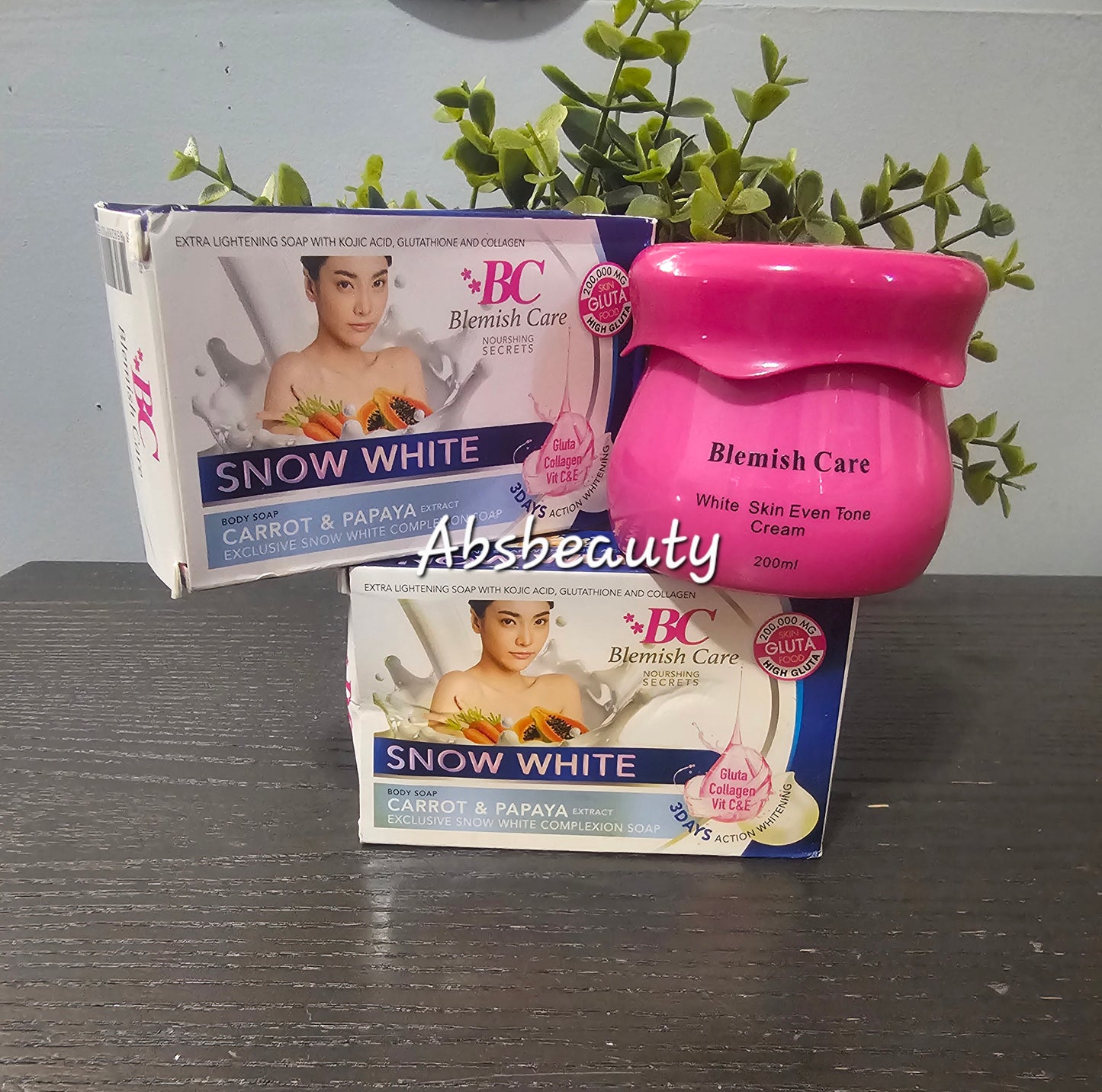 3pcs Lightening Body Set Blemish Care White Skin Even Tone Body Cream 1pc & Snow White Carrot & Papaya Extract Body Soap 2pcs (Night routine) 💯✅️👍