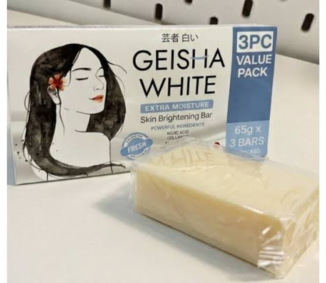 Geisha White SCAR & BLEMISH|EXFOLIATE& EXTRA MOISTURE Skin Brightening Bar Soap With Powerful Ingredients 65gx3Bars, 1box