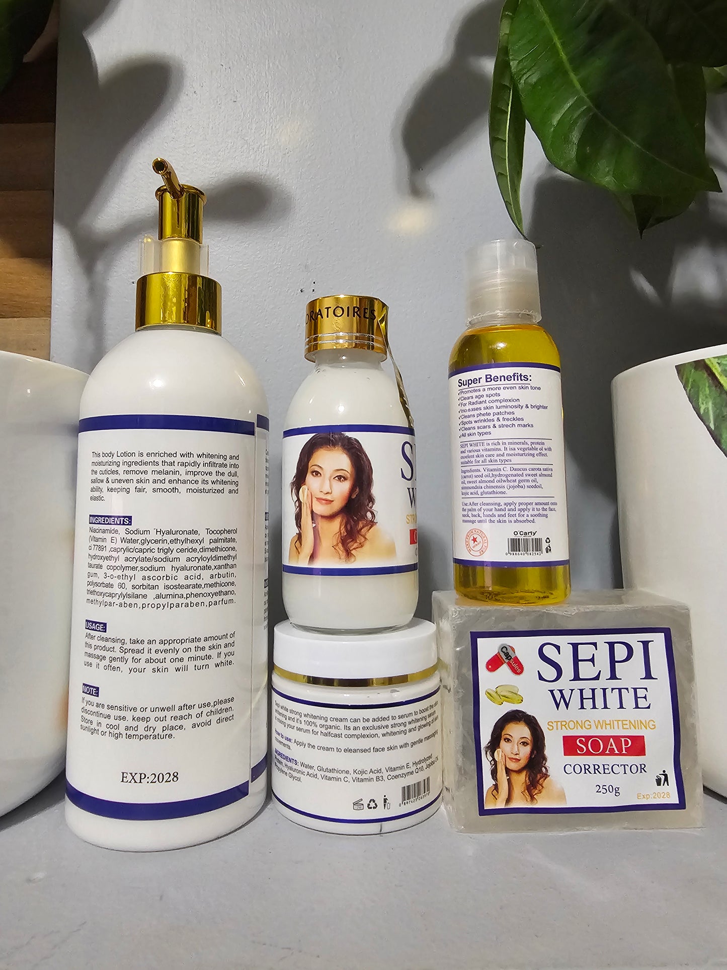 SEPI WHITE Strong Whitening Set Corrector body Lotion ,Face Cream, Serum, Oil & Soap 💯