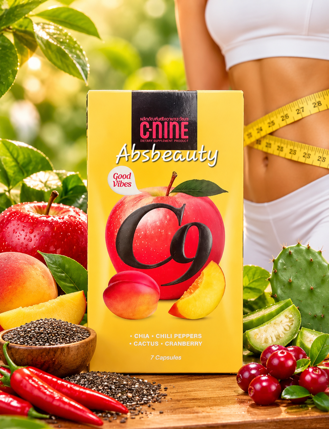 C-NINE C9 Dietary Supplement - 7 Capsules with Chia, Chili Peppers, Cactus & Cranberry.1box