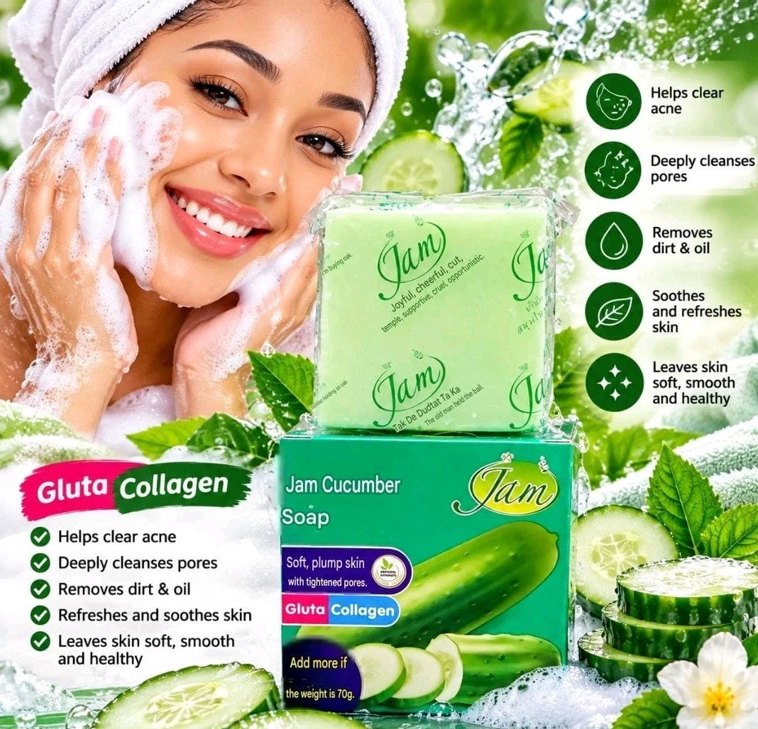 JAM Cucumber Soap Gluta Collagen Soft, Plump Skin 70g X 2pcs✅️