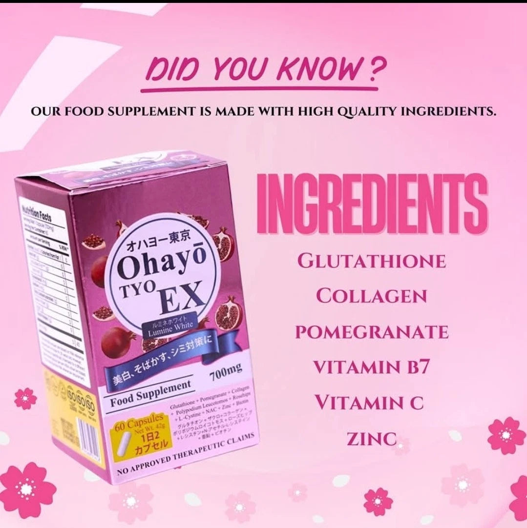 Ohayo TYO EX Lumine White Glutathione 700mg, 60 Capsules Anti-Aging & Wrinkles