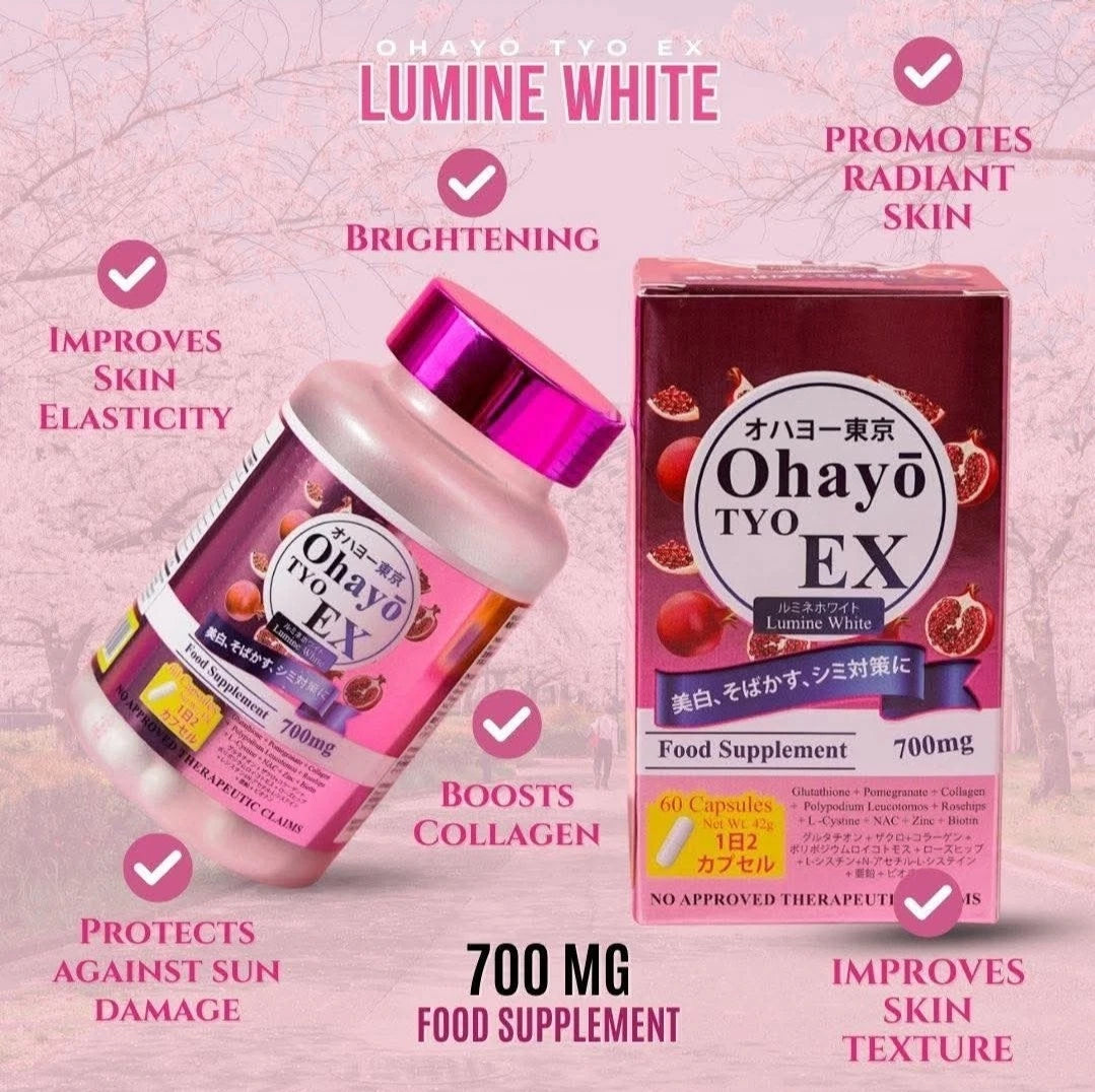 Ohayo TYO EX Lumine White Glutathione 700mg, 60 Capsules Anti-Aging & Wrinkles