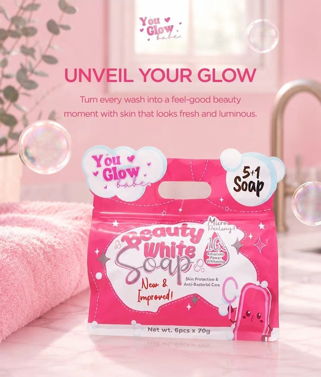 You Glow Babe - BEAUTY WHITE SOAP - New & Improved ( 6 X 70g soap )✨️