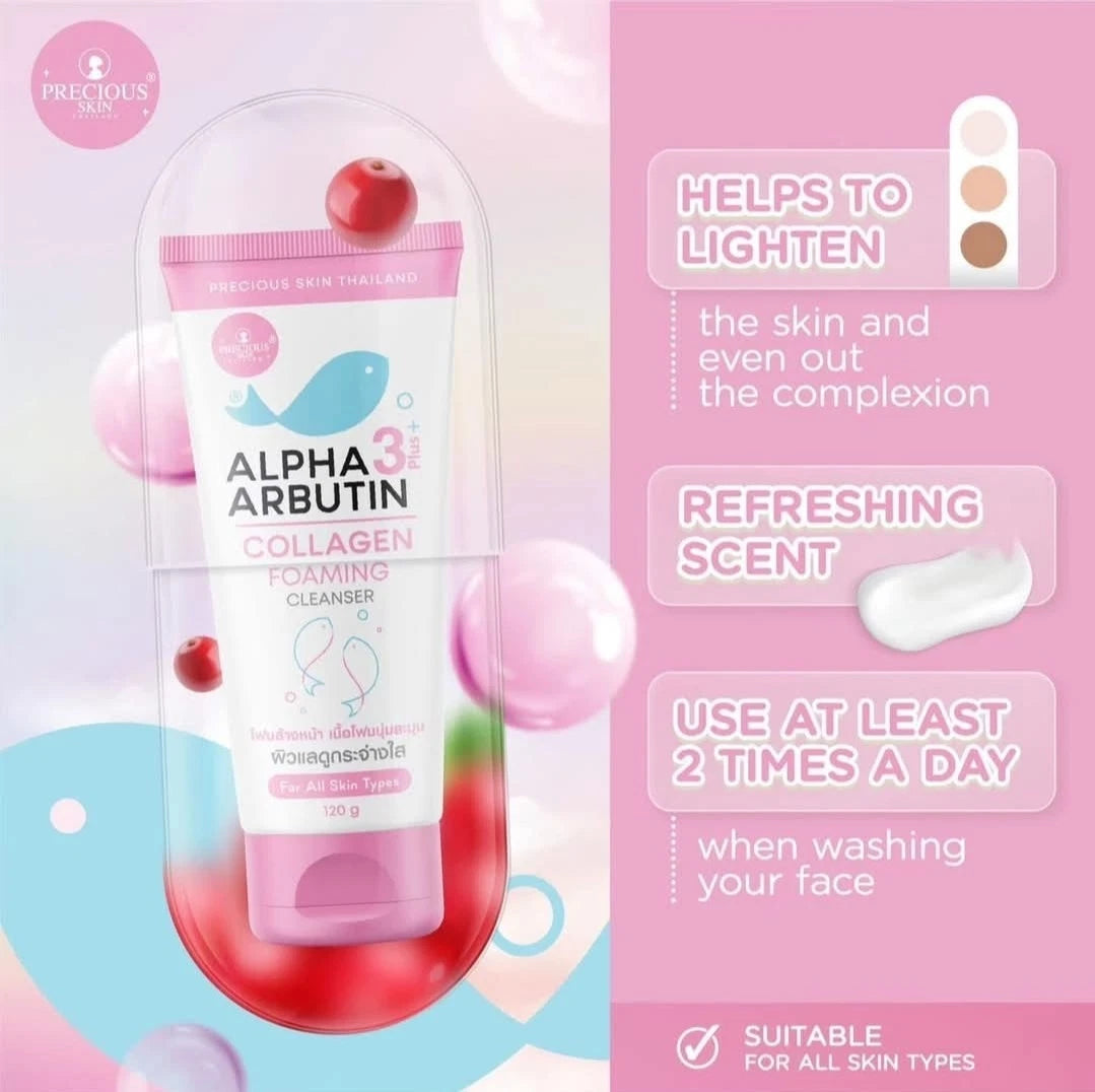 Precious Skin Alpha Arbutin3+ Collagen Foaming Cleanser 120ml Whitening Brightening