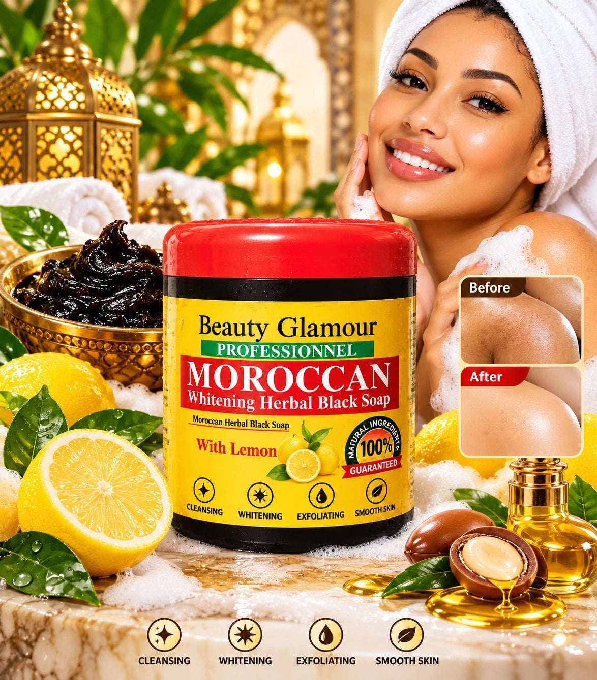 Beauty Glamour Herbal Black Soap With Moroccan Oil & Lemon Authentic