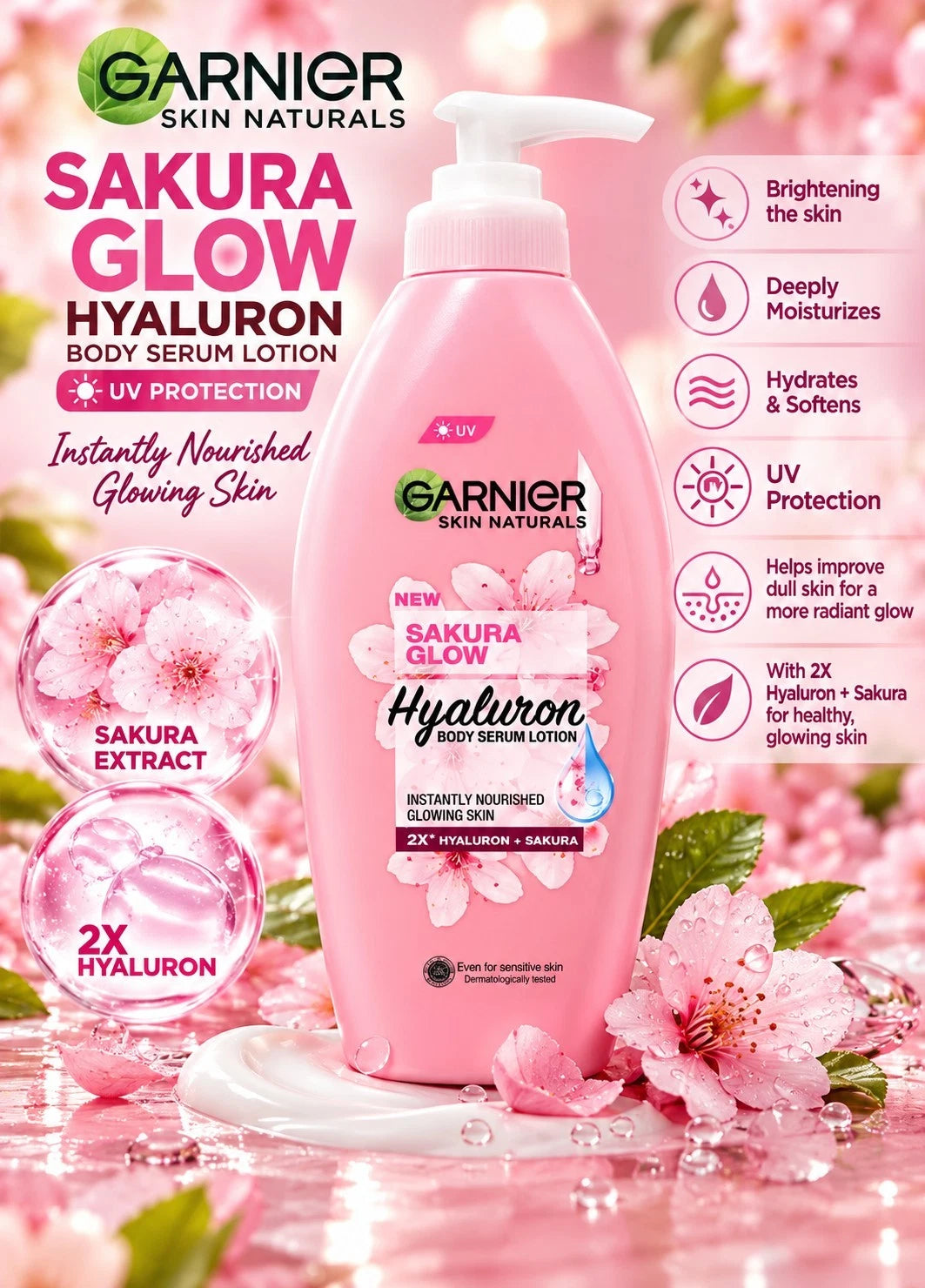Garnier Sakura Glow Hyaluron with Sakura Essence Body Serum Lotion 400ml 1pc