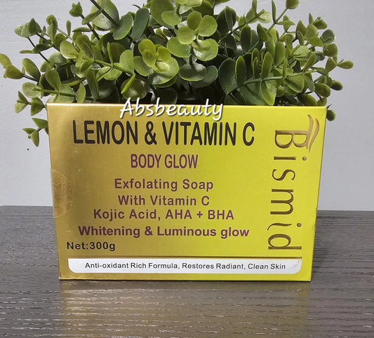 Bismid Lemon & Vitamin C Body Glow Exfoliating Whitening Bar Soap 300g 1pc