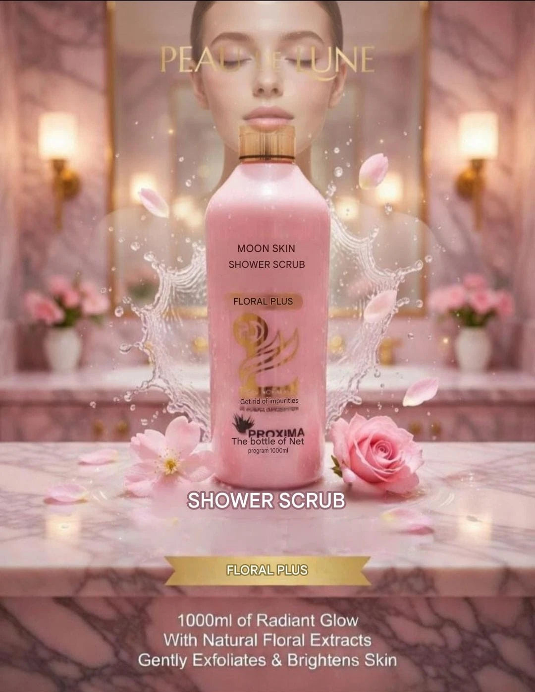 Peau De Lune Lightening Shower Scrub Body Wash1 1000ml & Body Lotion 400ml Combo