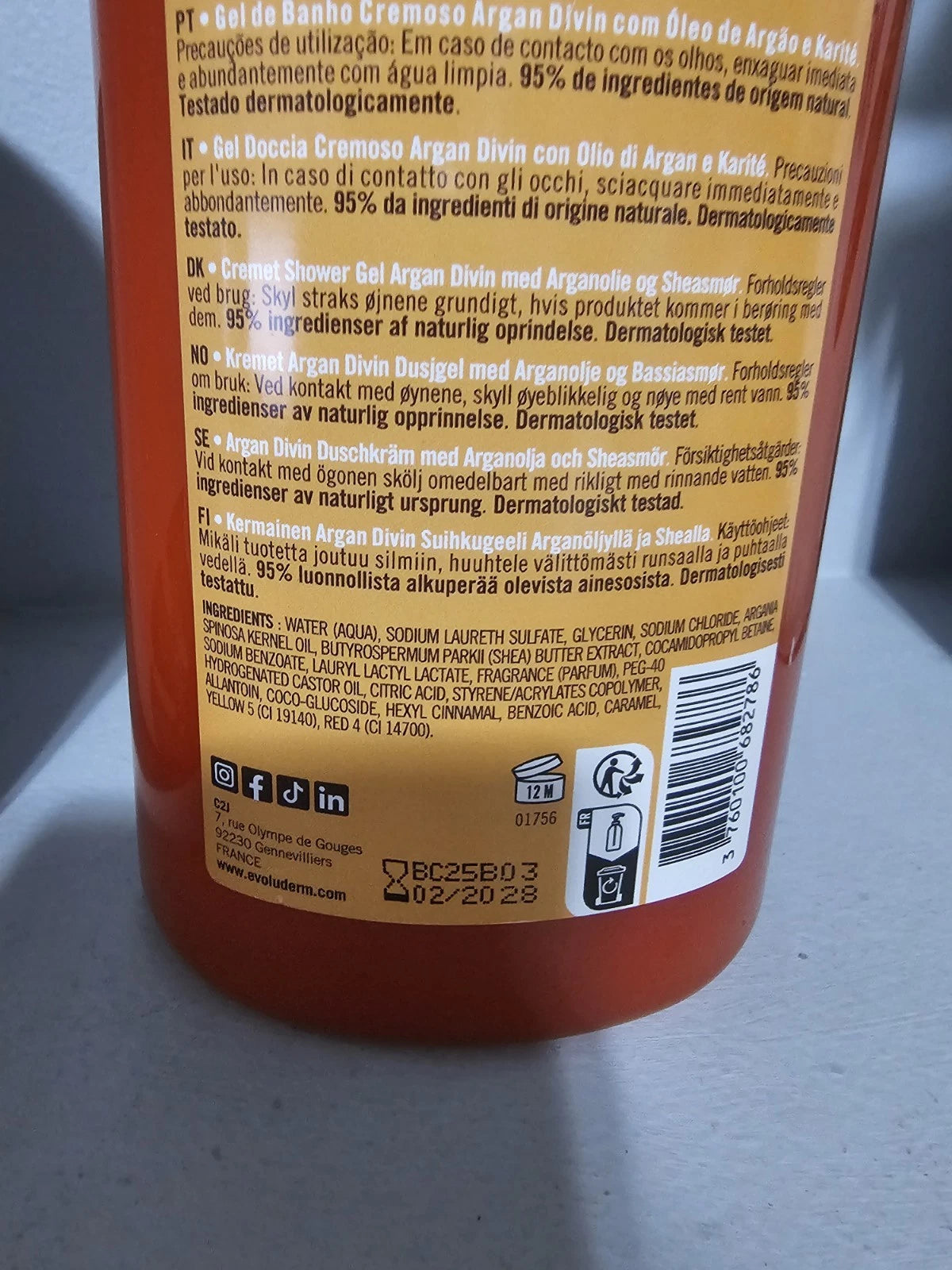 Evoluderm Gel Douche Cremeux Argan Creamy Shower Gel Argan 1000ml