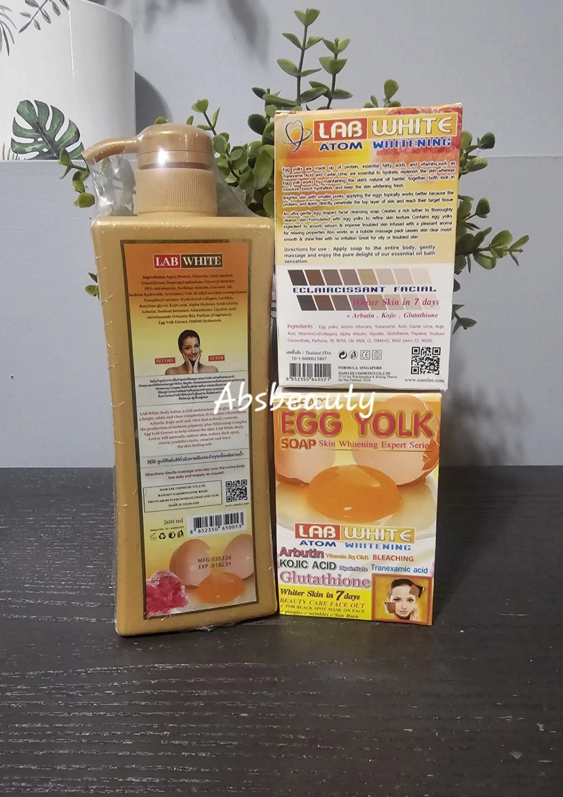 LEE Lab White Egg Yolk Skin Lightening 1×Body Lotion & 2×Soap, 3PCS Set