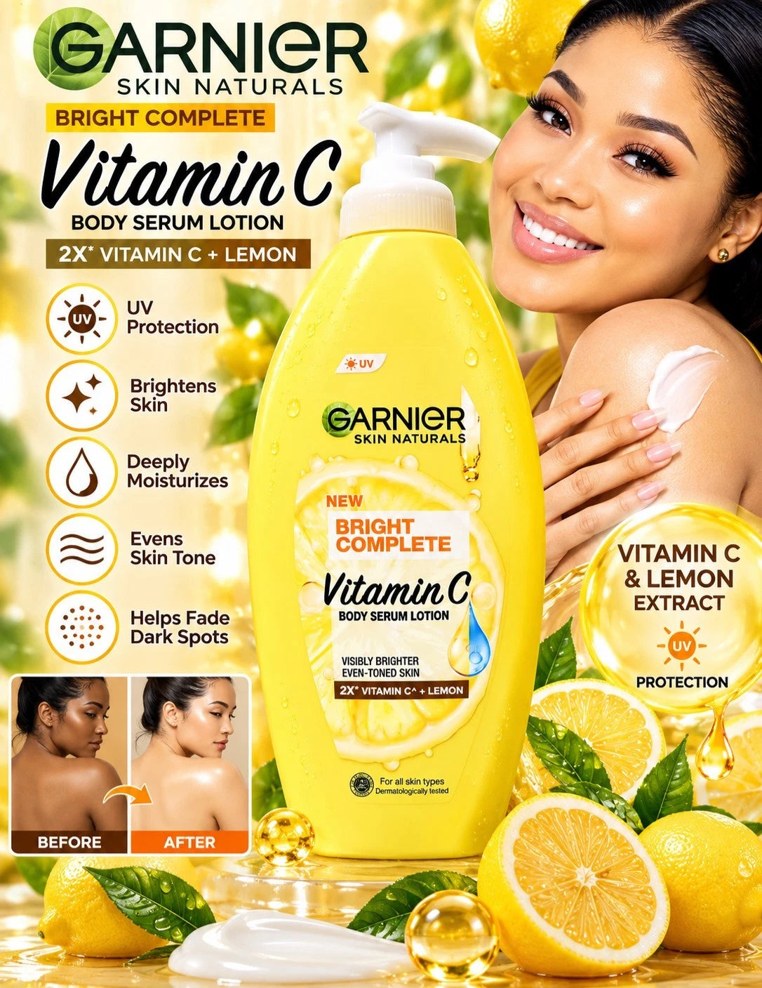 Garnier Bright Complete Vitamin C Body Serum Lotion With Lemon Extract 400ml 1pc
