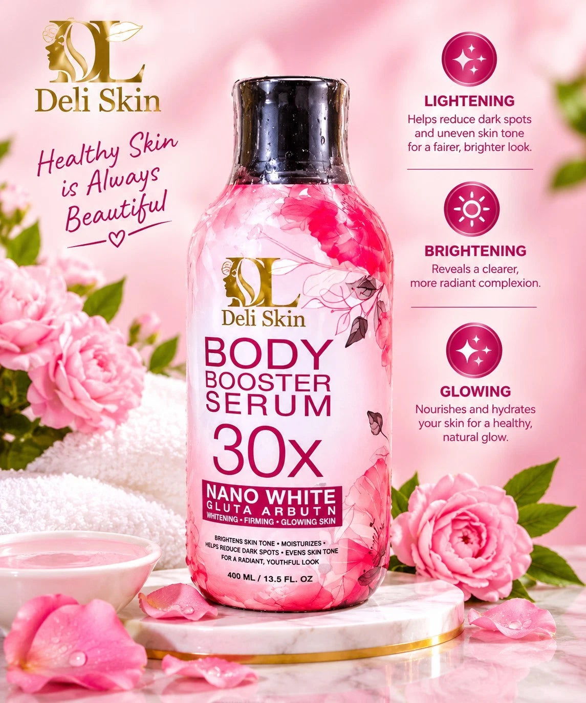 Deli Skin Body Booster Serum 30x Gluta Arbutin 300ml Hydrating Care