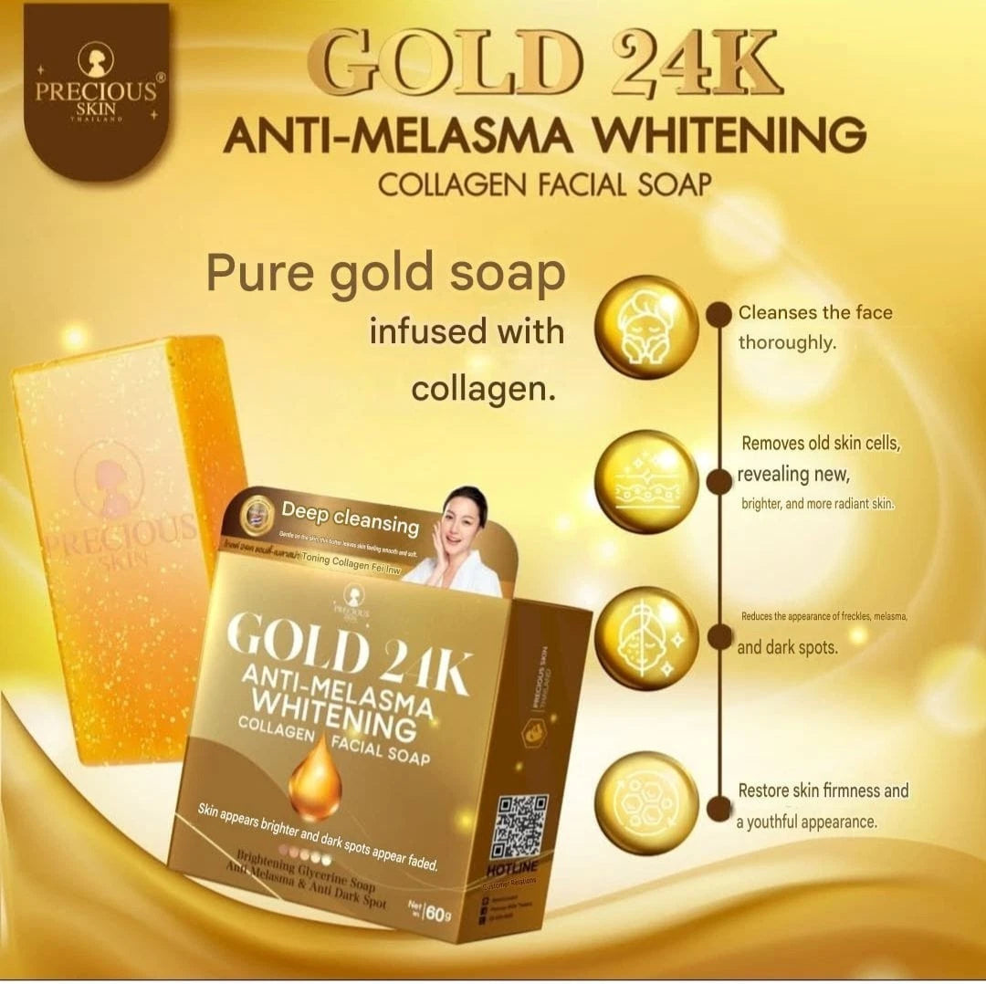2x Precious Skin Gold 24K Clear Melasma Whitening Collagen Facial Soap 60g