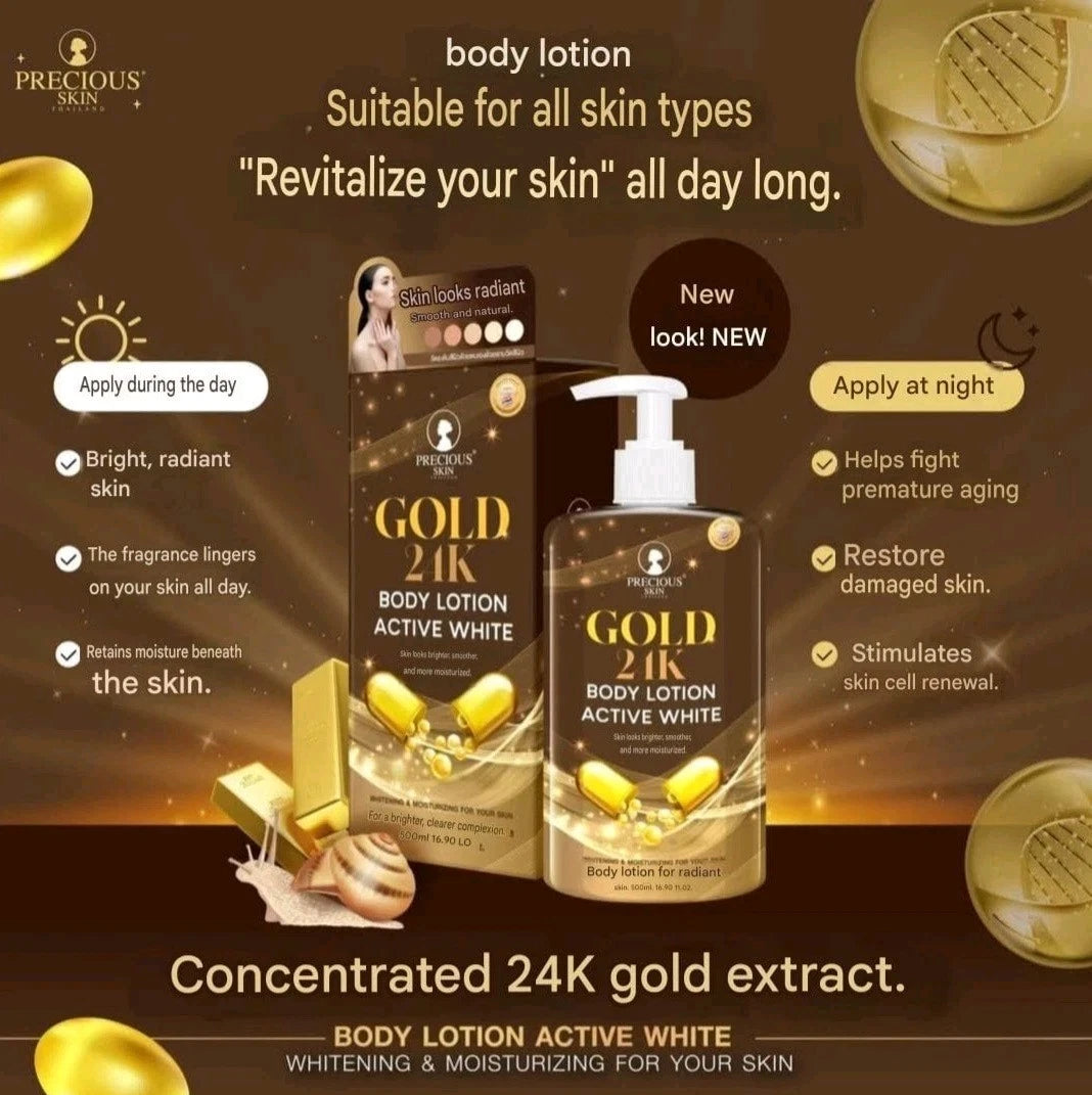 Precious Skin 24K GOLD Active White Brightening Body Lotion 500ml