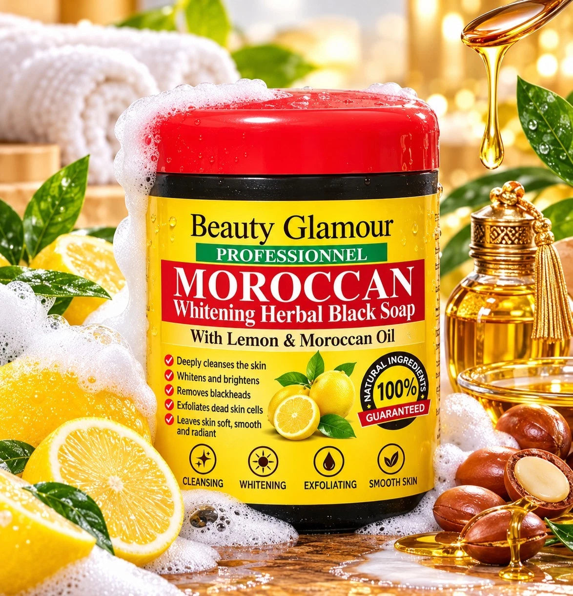 Beauty Glamour Herbal Black Soap With Moroccan Oil & Lemon Authentic