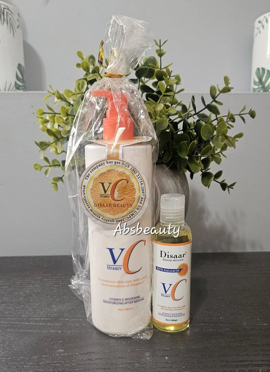 DISAAR Vitamin C Lotion 480ml & Natural Body Oil 100ml Lightening Moisturizing