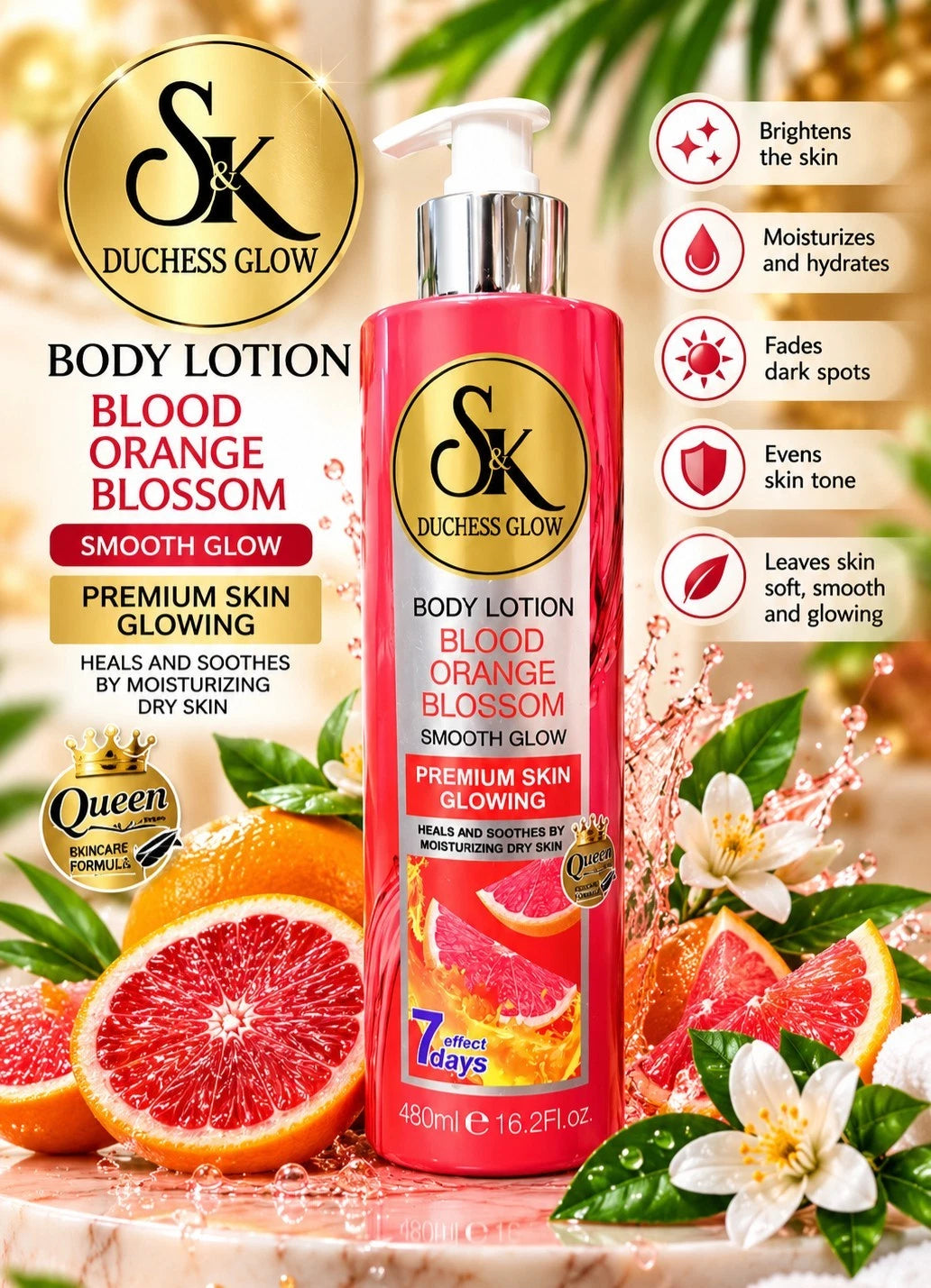 SK Duchess Glow Blood Orange Blossom Lotion Premium Glow Hydrates Eventone 480ml