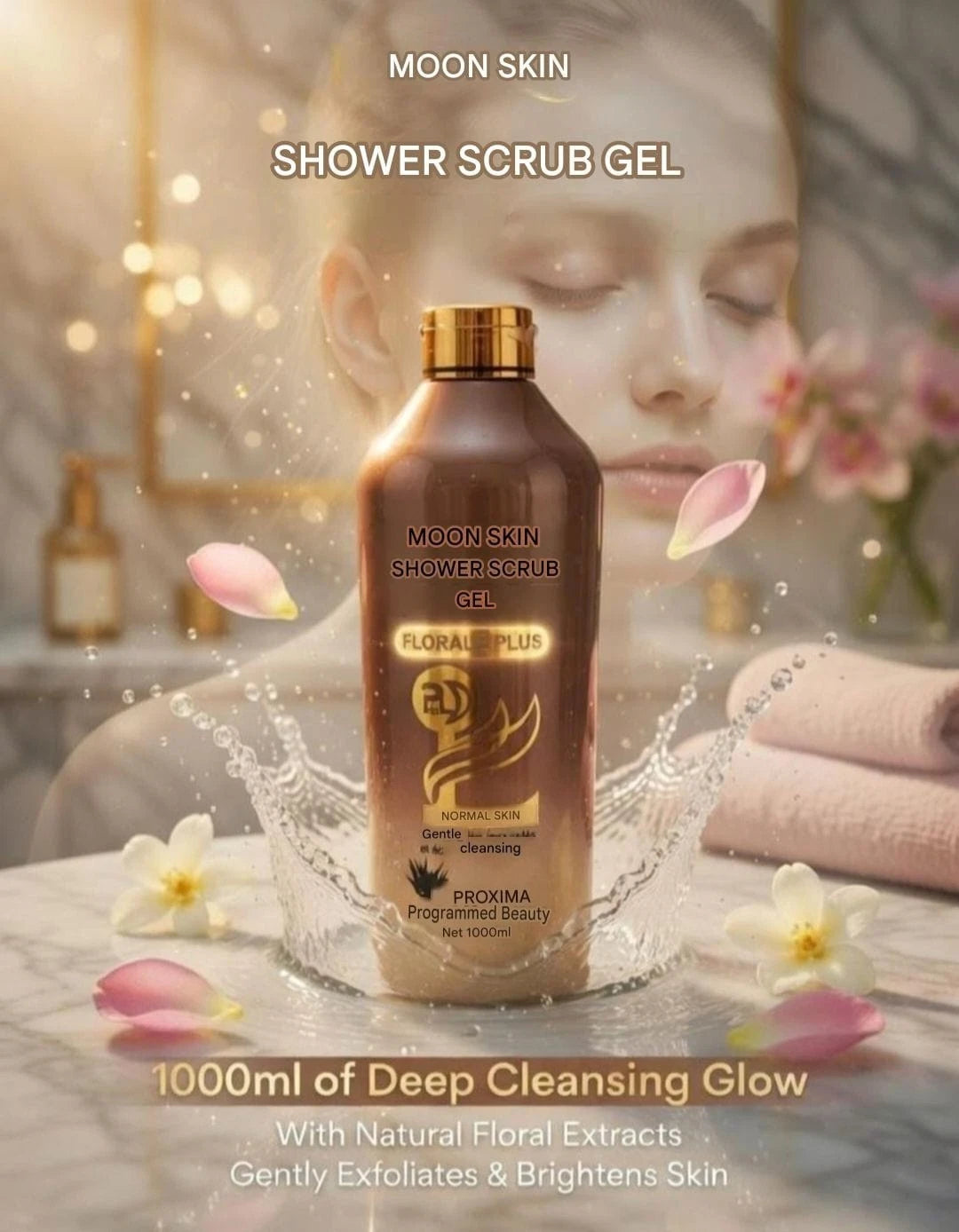 Peau De Lune Floral Plus Brightening Shower Scrub & Body Lotion 550ml