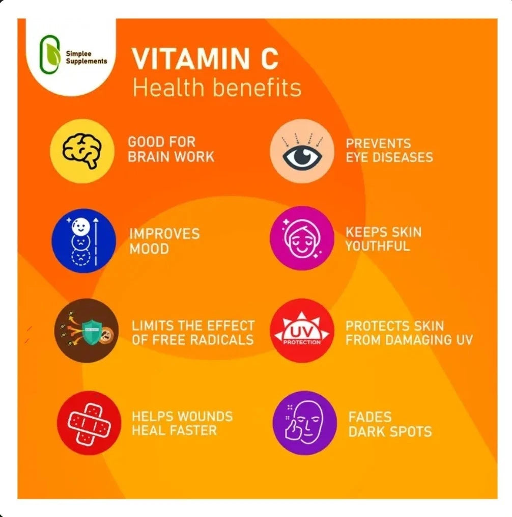 Vitamin C General Immunity Vitamins Collagen Production 60 Capsules Daily
