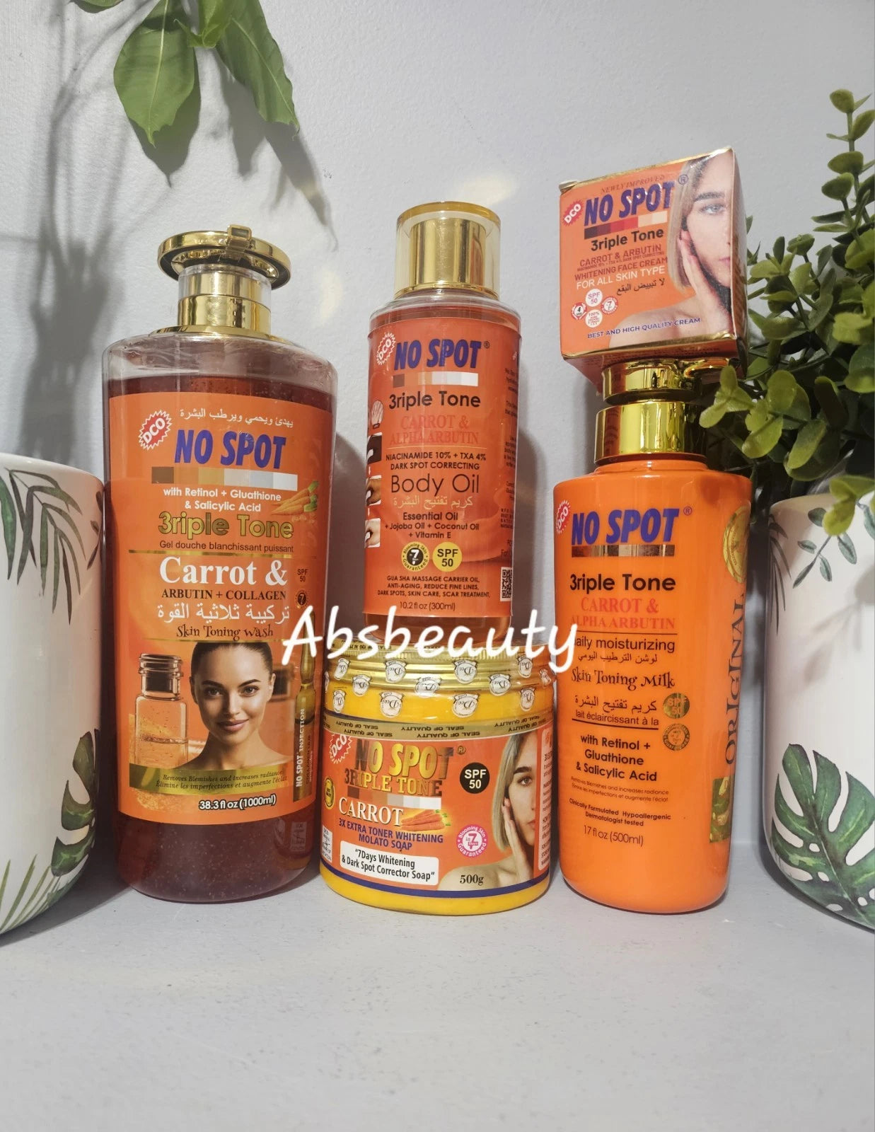 No Spot 3riple Tone With Carrot & Alpha Arbutin Set 5in1 Combo