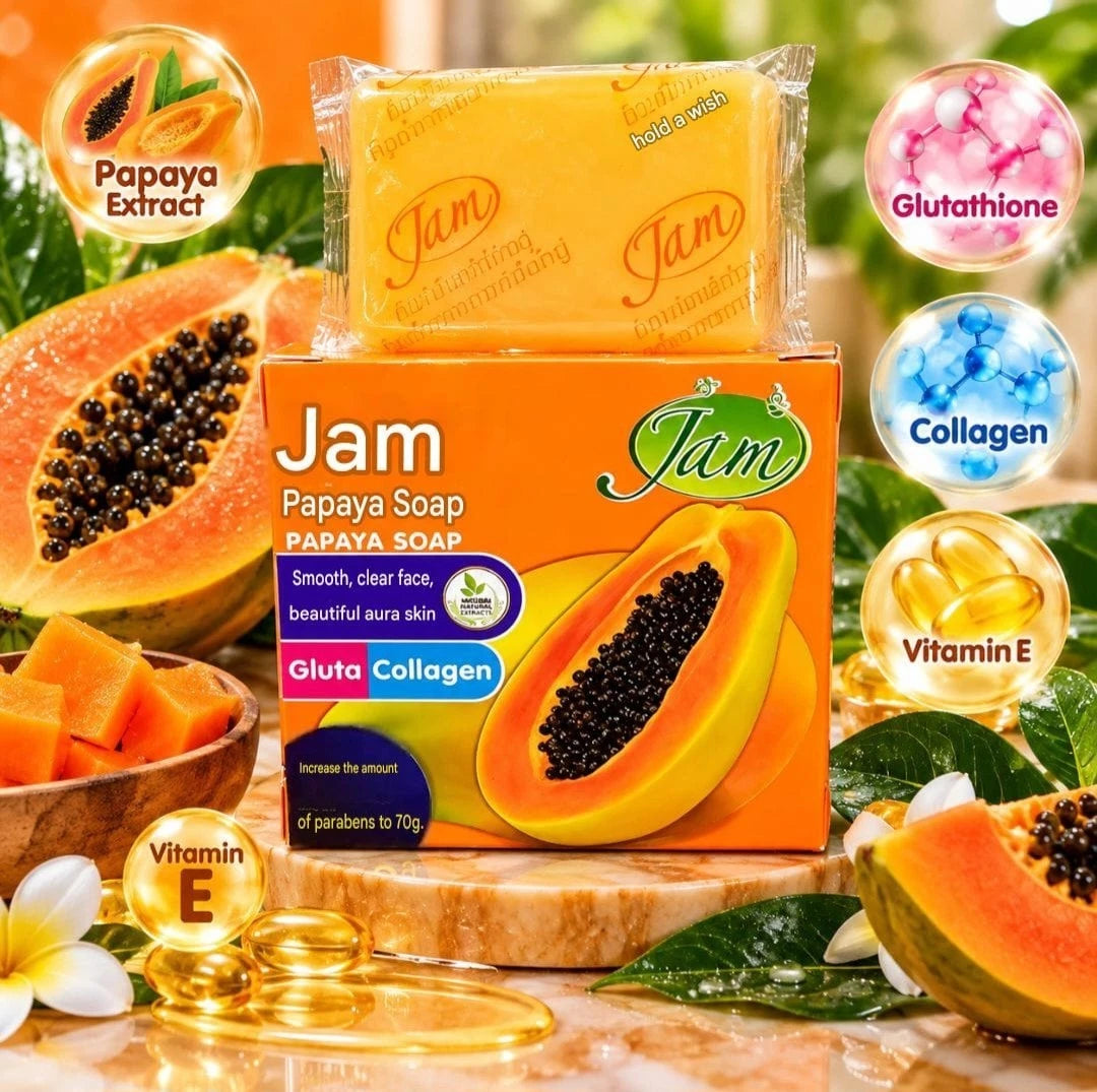 JAM Papaya Face Soap Smooth,Brightening Gluta Collagen 70g X 2pcs ✨️👌
