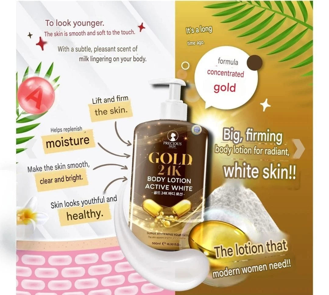 Precious Skin 24K GOLD Active White Brightening Body Lotion 500ml