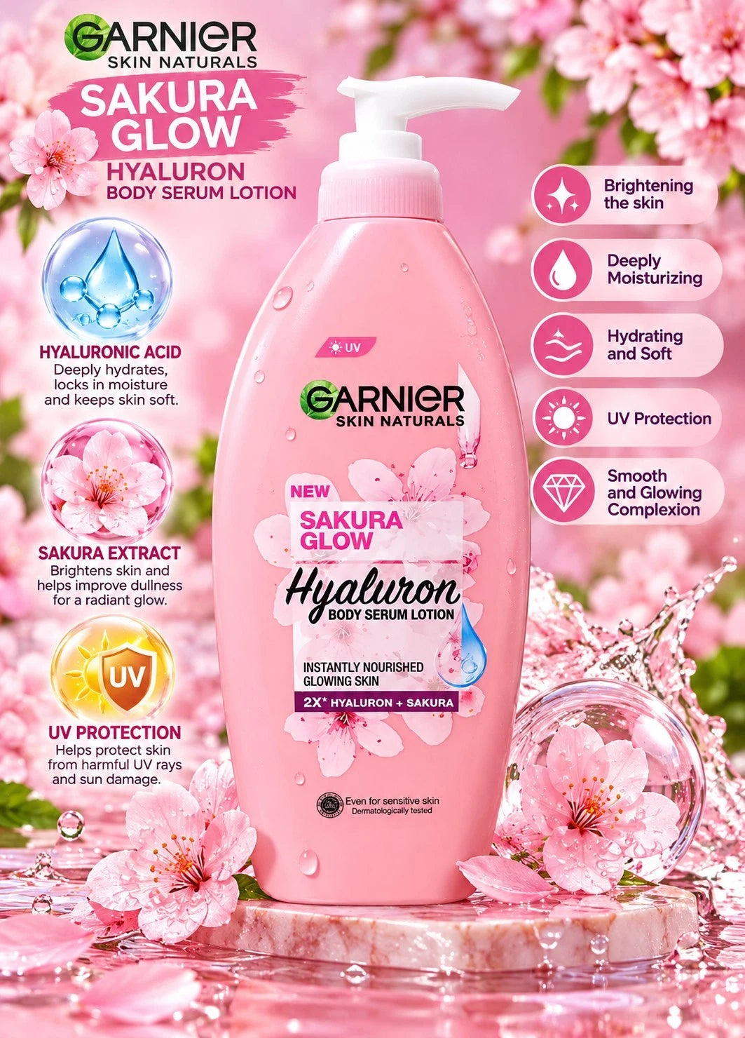 Garnier Sakura Glow Hyaluron with Sakura Essence Body Serum Lotion 400ml 1pc