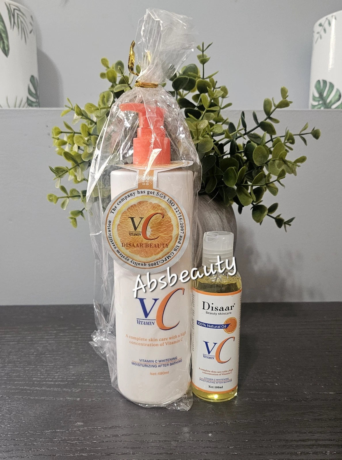 DISAAR Vitamin C Lotion 480ml & Natural Body Oil 100ml Lightening Moisturizing
