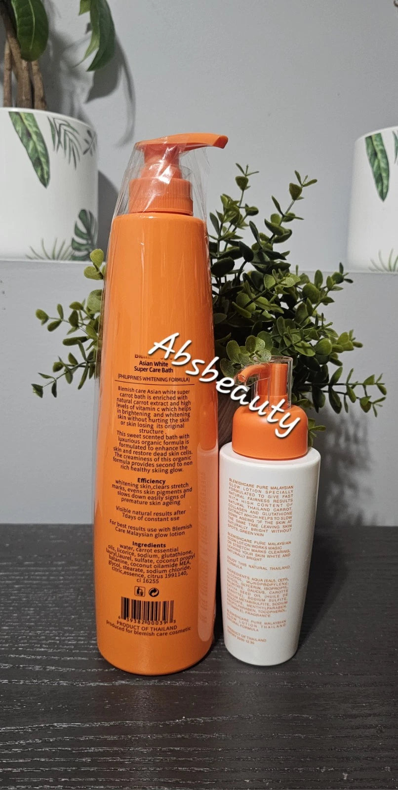2pcs Blemish Care Asian White Super Carrot Shower Bath &  Body Lotion 💯👌